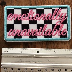Iron on patch Emotionally Unavailable Checkered Patch with Pink white black new